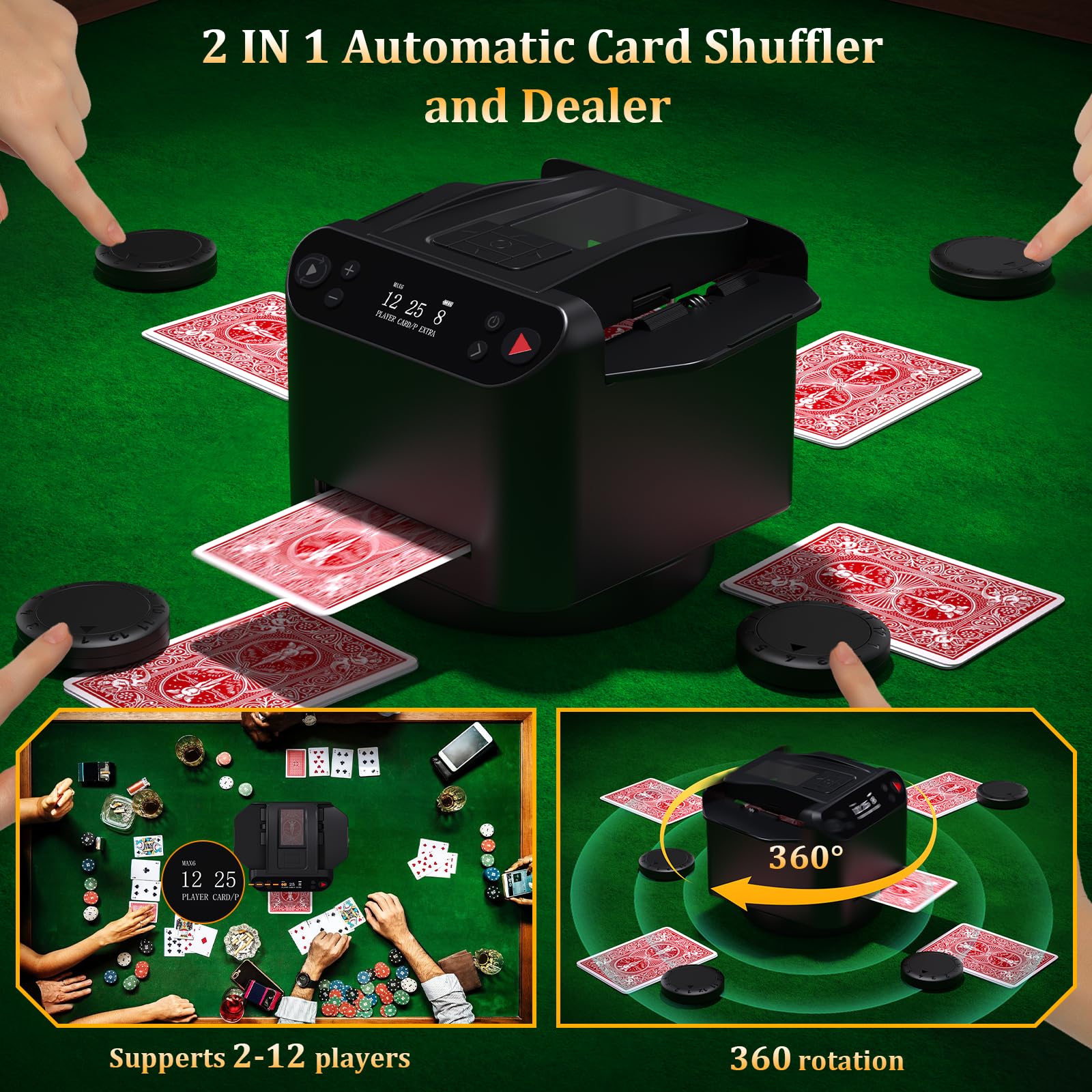 Dnin wireless remote draw enables distant players to receive a card quickly.