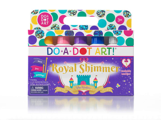 Do A Dot Art! 5-pack shimmer markers bottles with washable ink for quick, clean art.