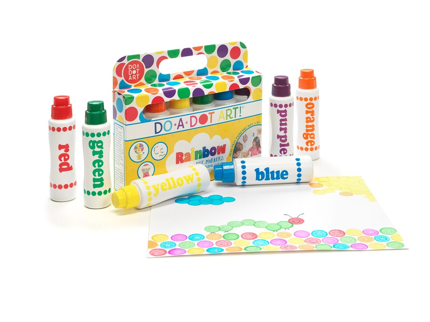 Do A Dot Art! Orange dot marker cap supports fast setup for crafts.