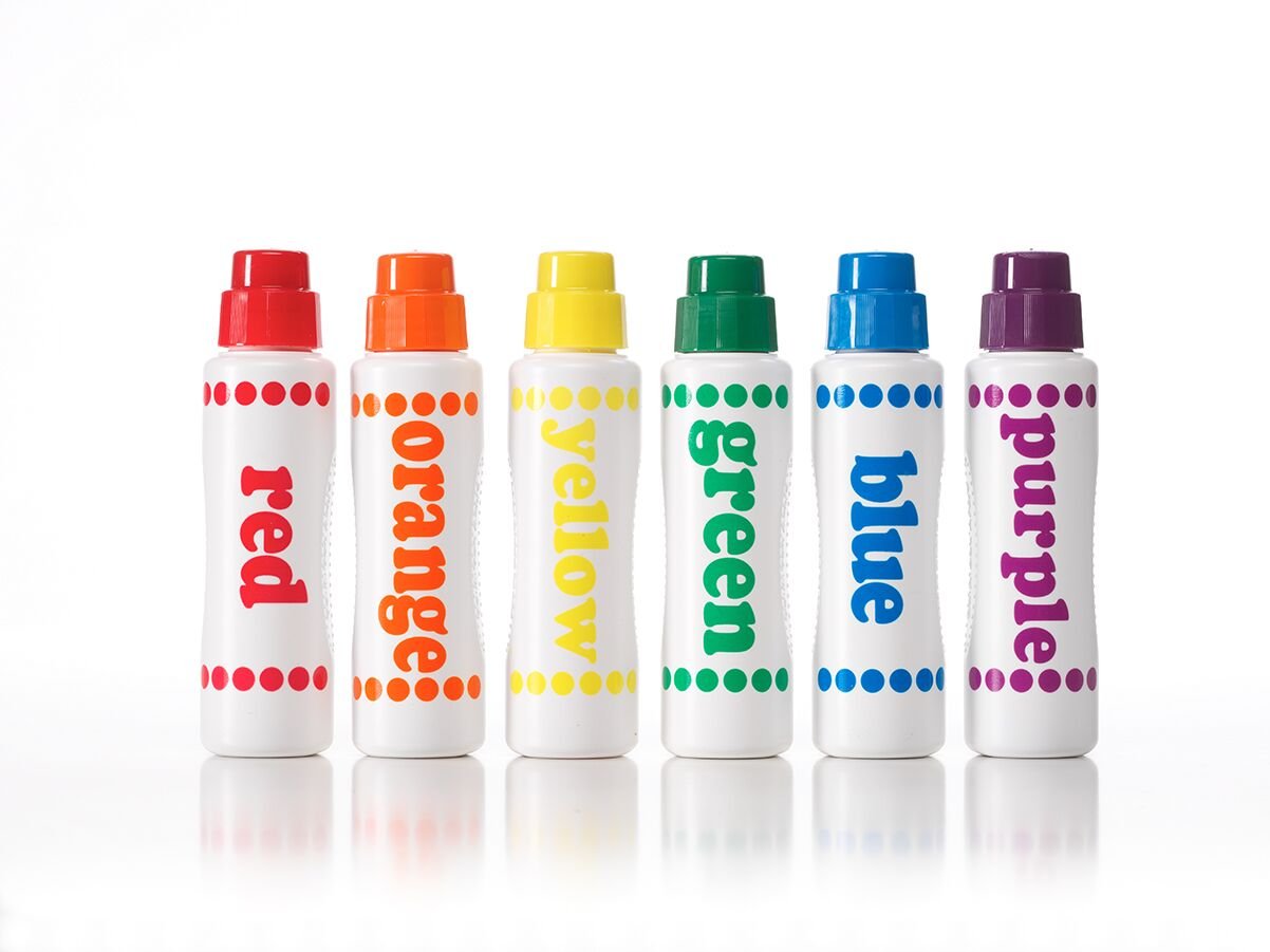 Do A Dot Art! Purple dot marker cap inspires layered color creativity.