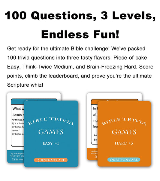 Docdeer Bible Trivia levels shown, easy to hard, adaptable for beginners to scholars.