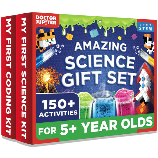 Doctor Jupiter Amazing Science Gift Set packaging shows a playful, safe, educational unboxing experience.