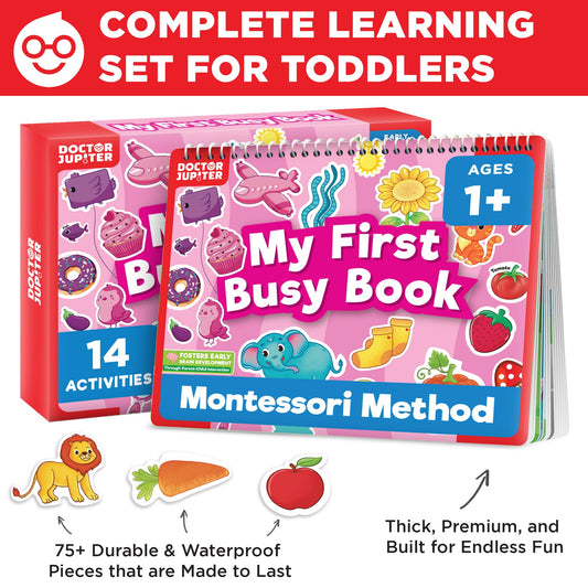 Doctor Jupiter busy book page with numbers and shapes for hands-on learning.