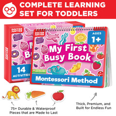Doctor Jupiter busy book page with numbers and shapes for hands-on learning.