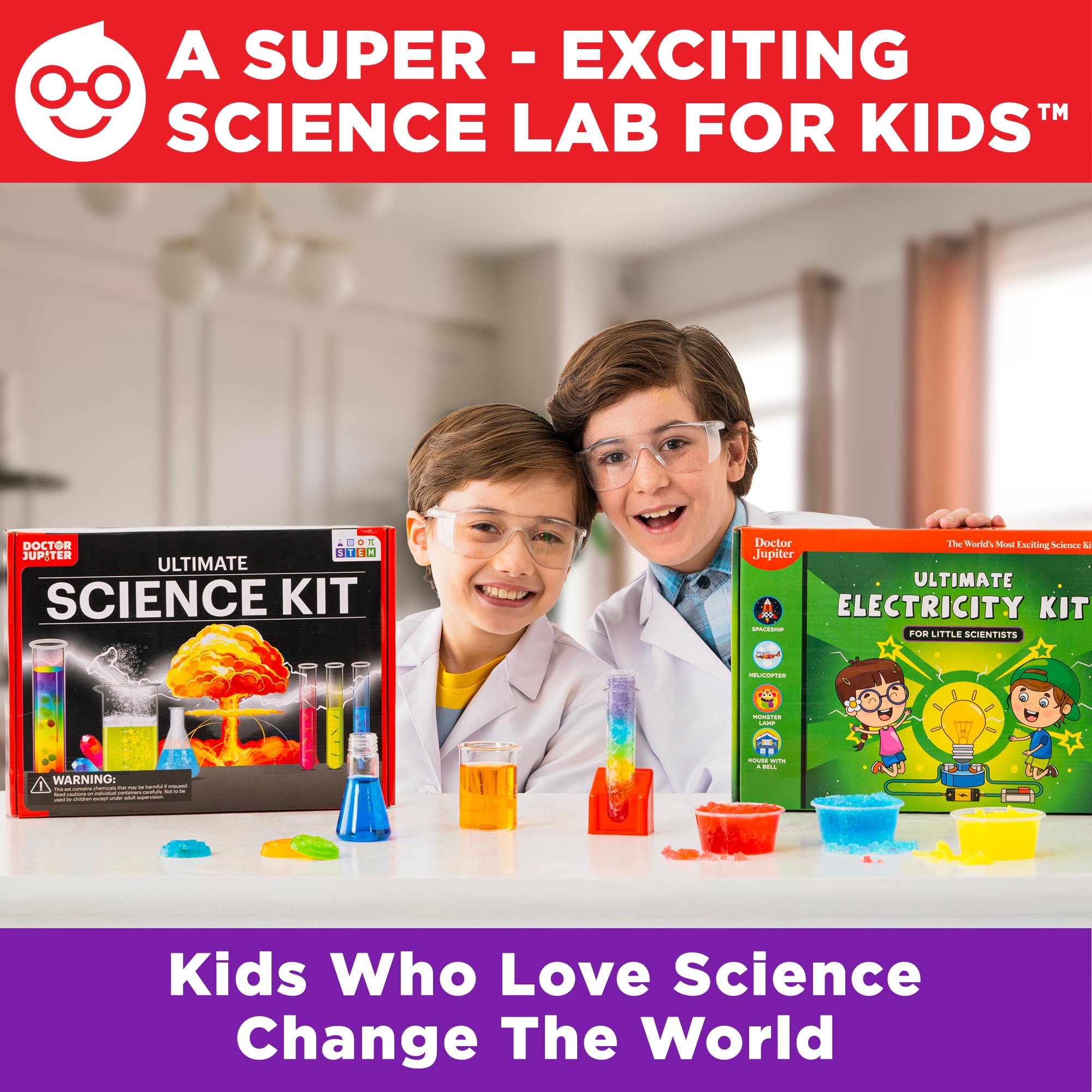 Explosive reactions experiments from the Doctor Jupiter set illustrating colorful chemistry effects.