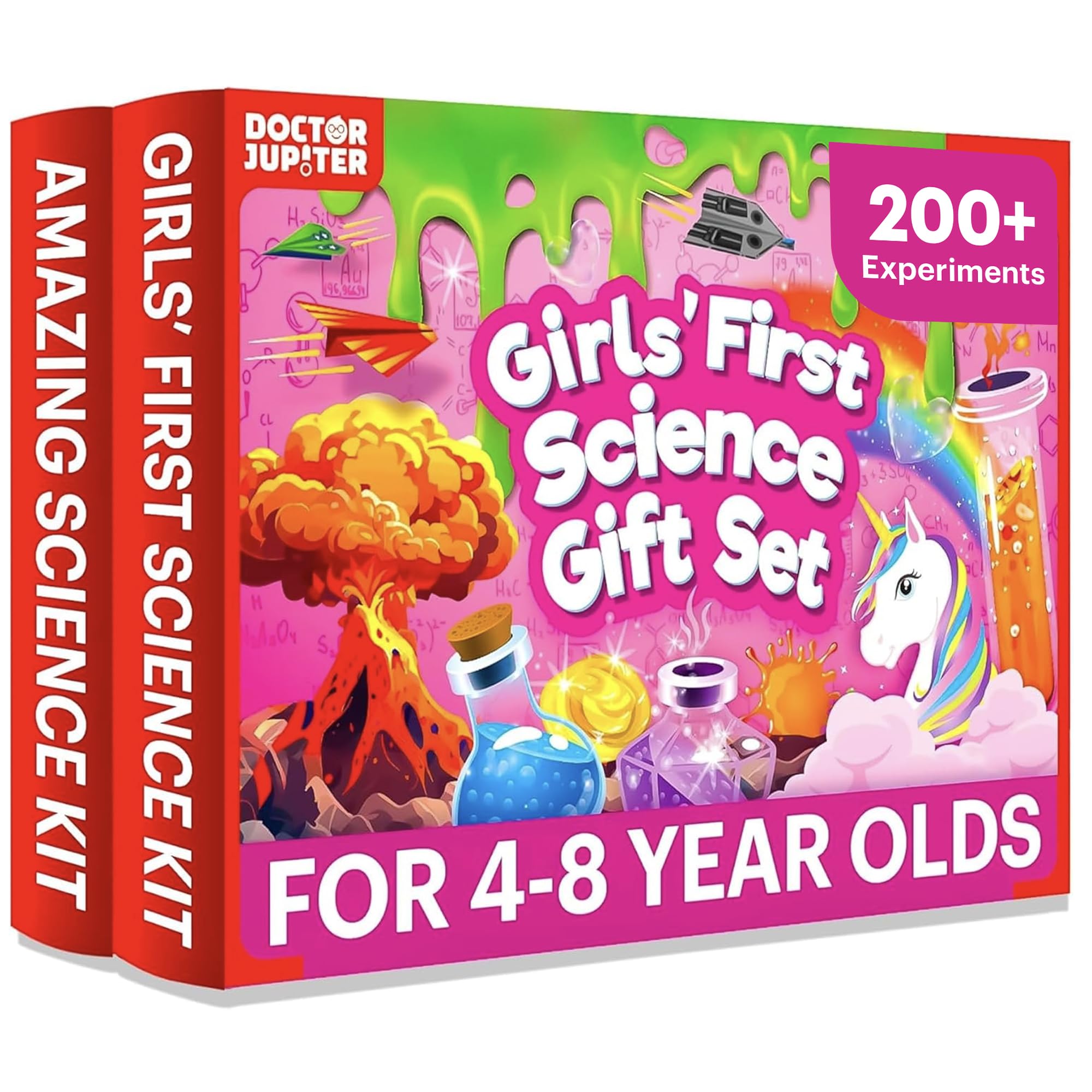 Doctor Jupiter Girls’ First Science Gift Set box opens to reveal two learning kits for curious kids.