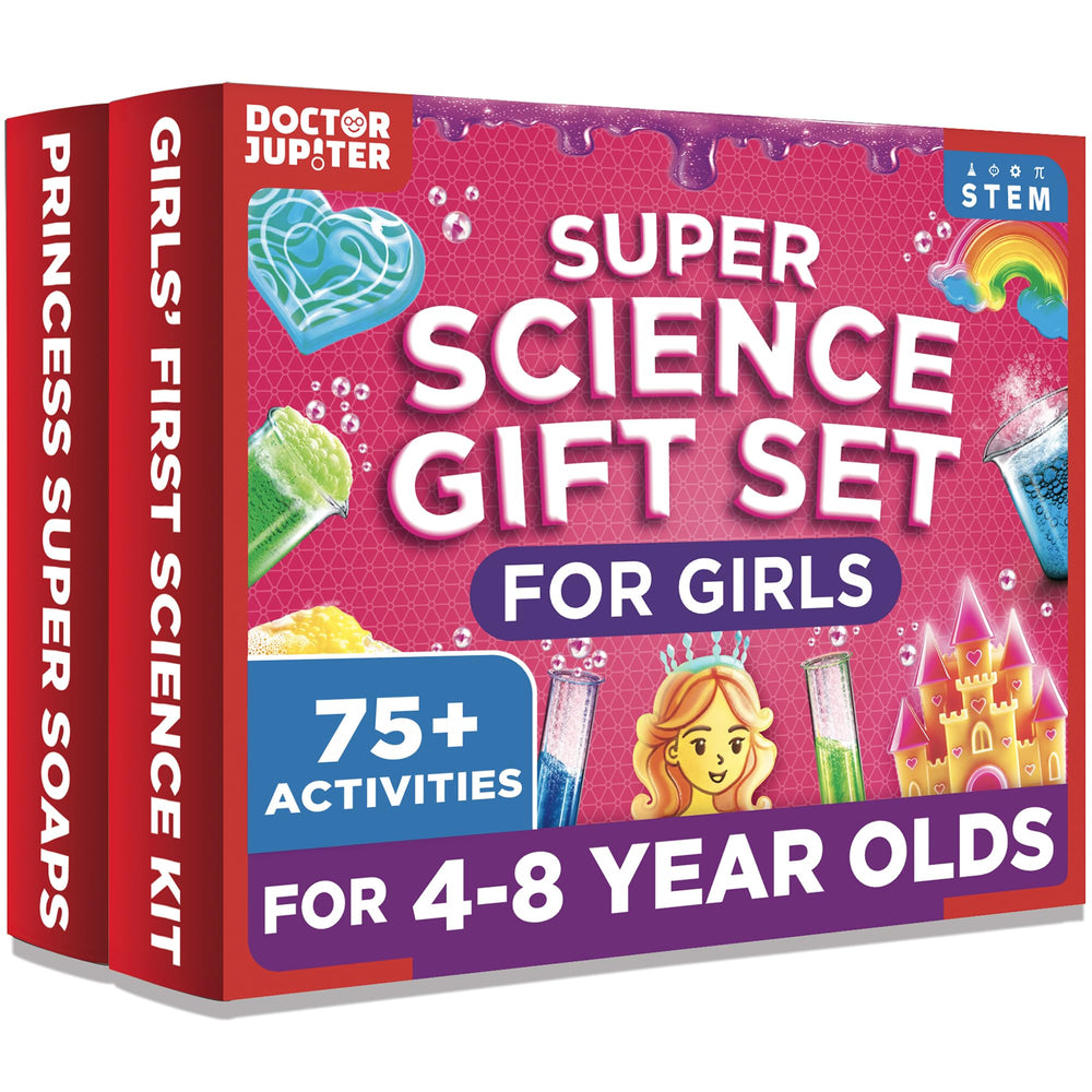 Doctor Jupiter Girls First Science Kit offers 50 experiments for hands-on STEM learning.