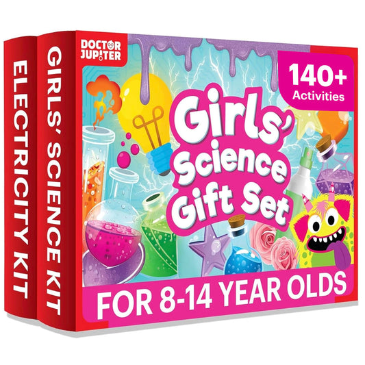 Doctor Jupiter Girls Gift Set with Ultimate Science Kit box for curious learners and age-appropriate experiments.