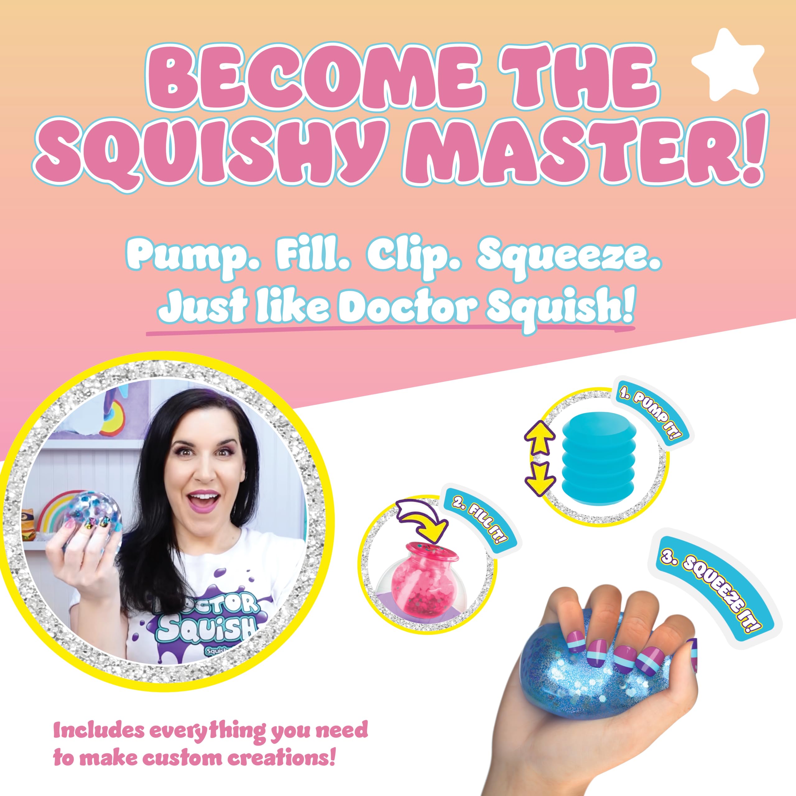 Confetti accents create playful, unique squishies with Doctor Squish Mini Squishy Maker.