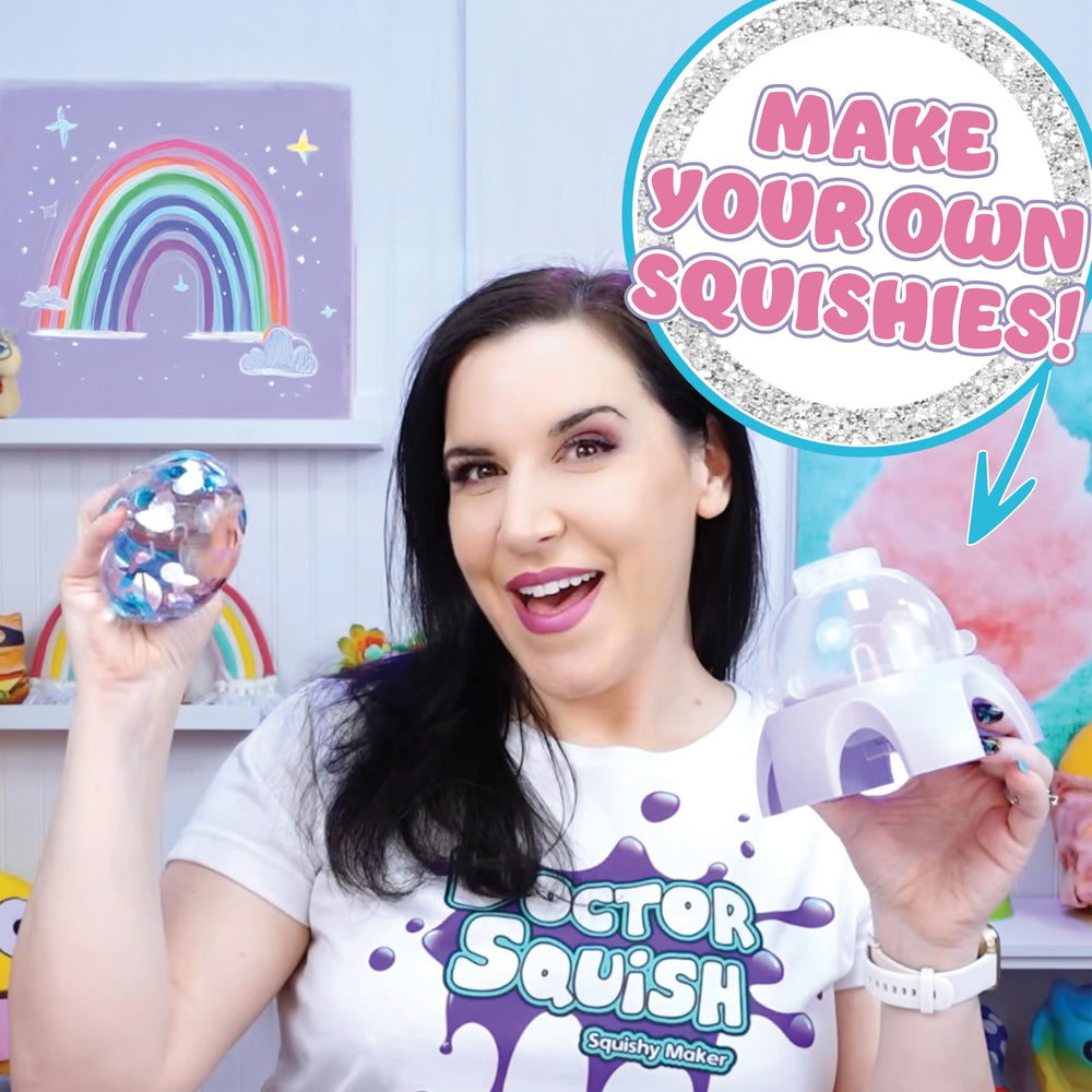Sparkles add vibrant texture to Doctor Squish Mini Squishy Maker designs.