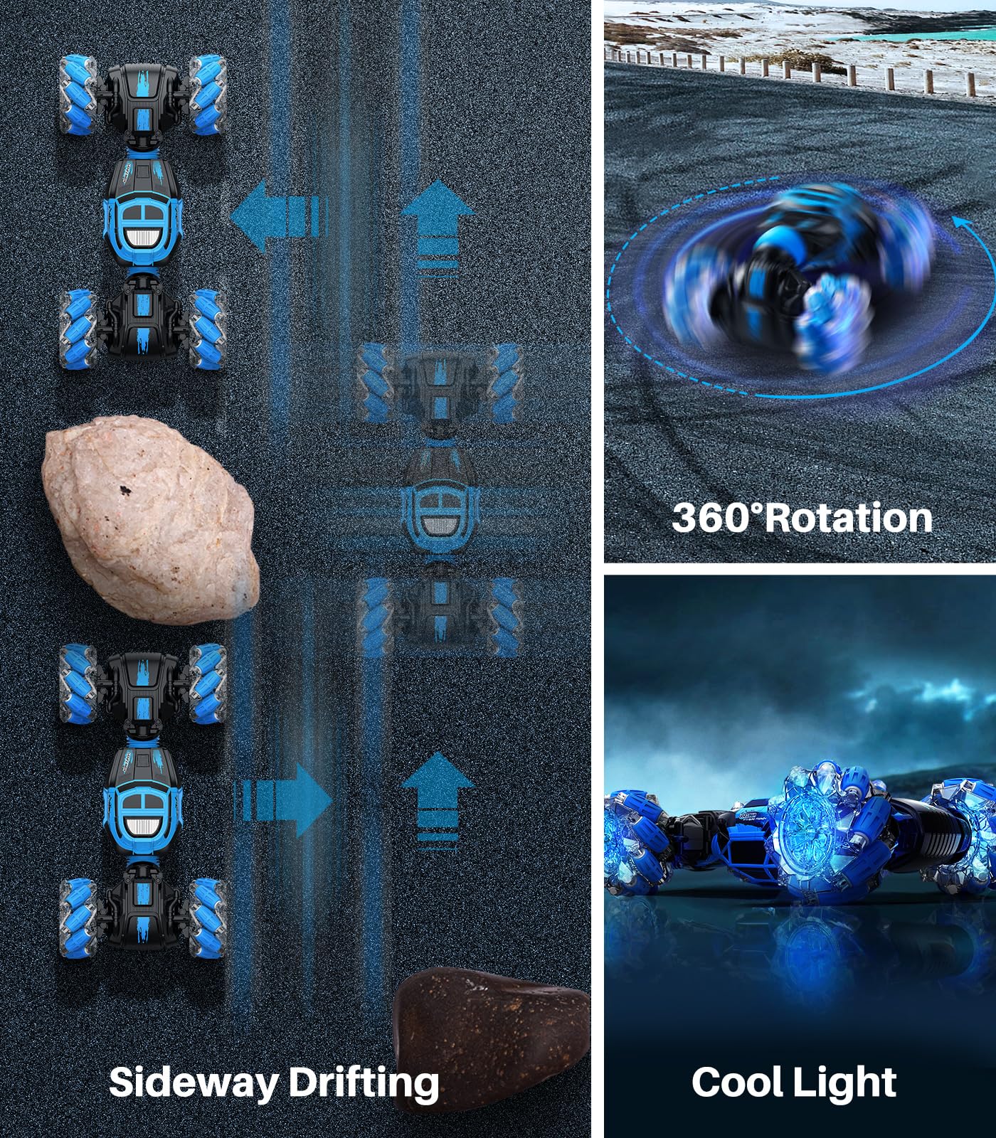 DoDoeleph 4WD all-terrain action adapts height for floors and grass.