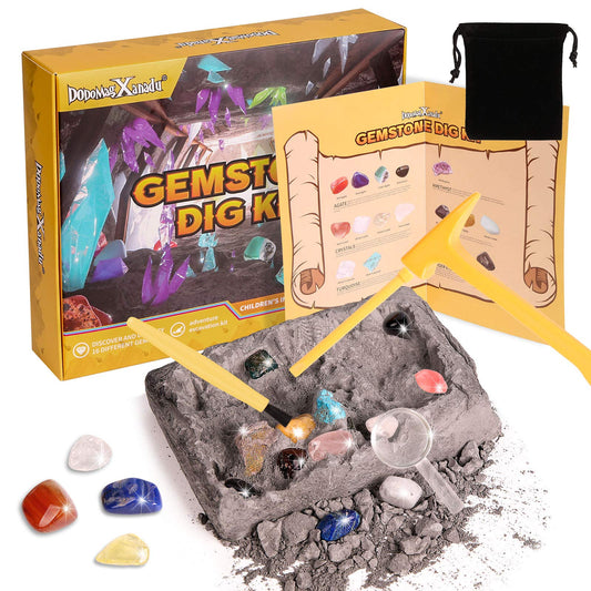 DoDoMagxanadu Gemstone Dig Kit brick hiding real stones for hands-on excavation