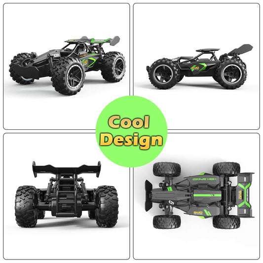 DoDoMagxanadu RC truck side view highlights sturdy wheel design for rough terrain.