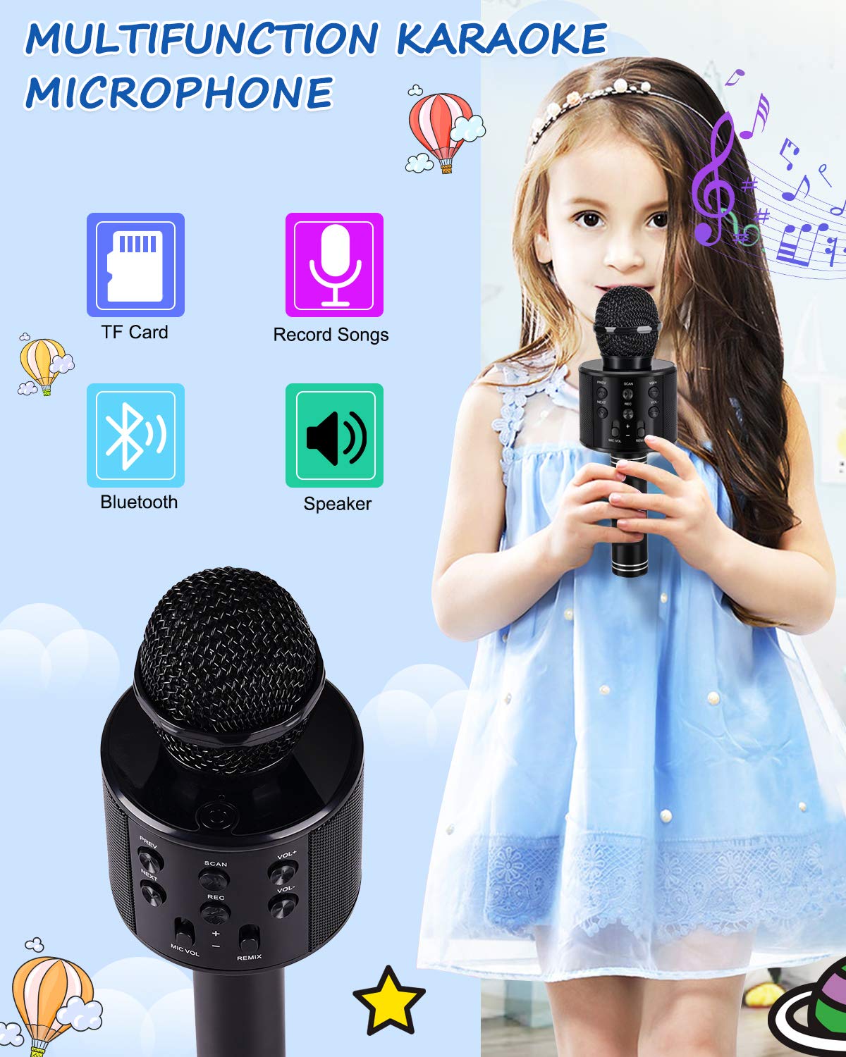 Dodosky karaoke microphone with blue LED display for night time singing