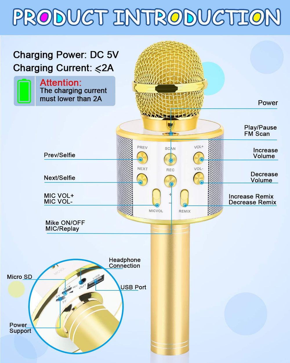 Dodosky gold Bluetooth karaoke mic enabling wireless singing and music sharing