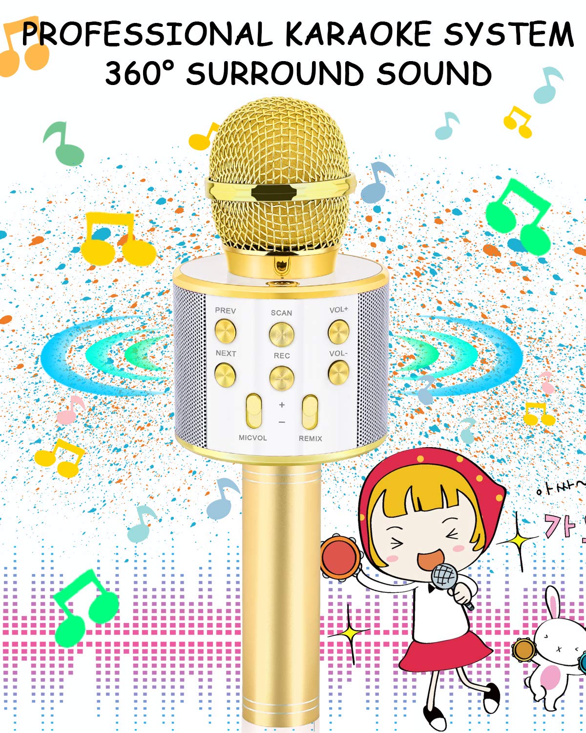 Dodosky gold mic delivering lively echo for mini home KTV experience