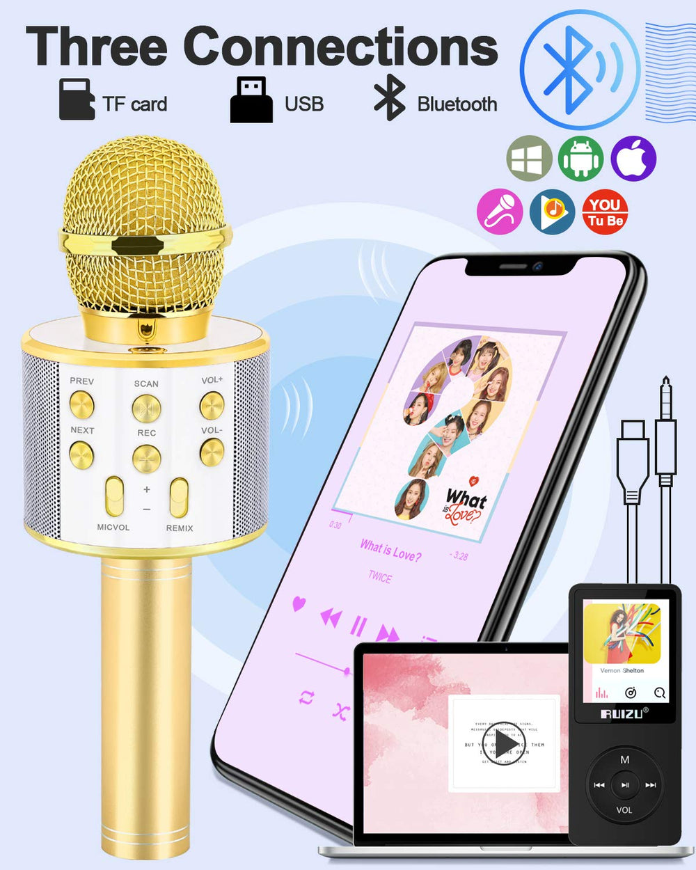 Dodosky gold microphone with built-in recorder to save performances