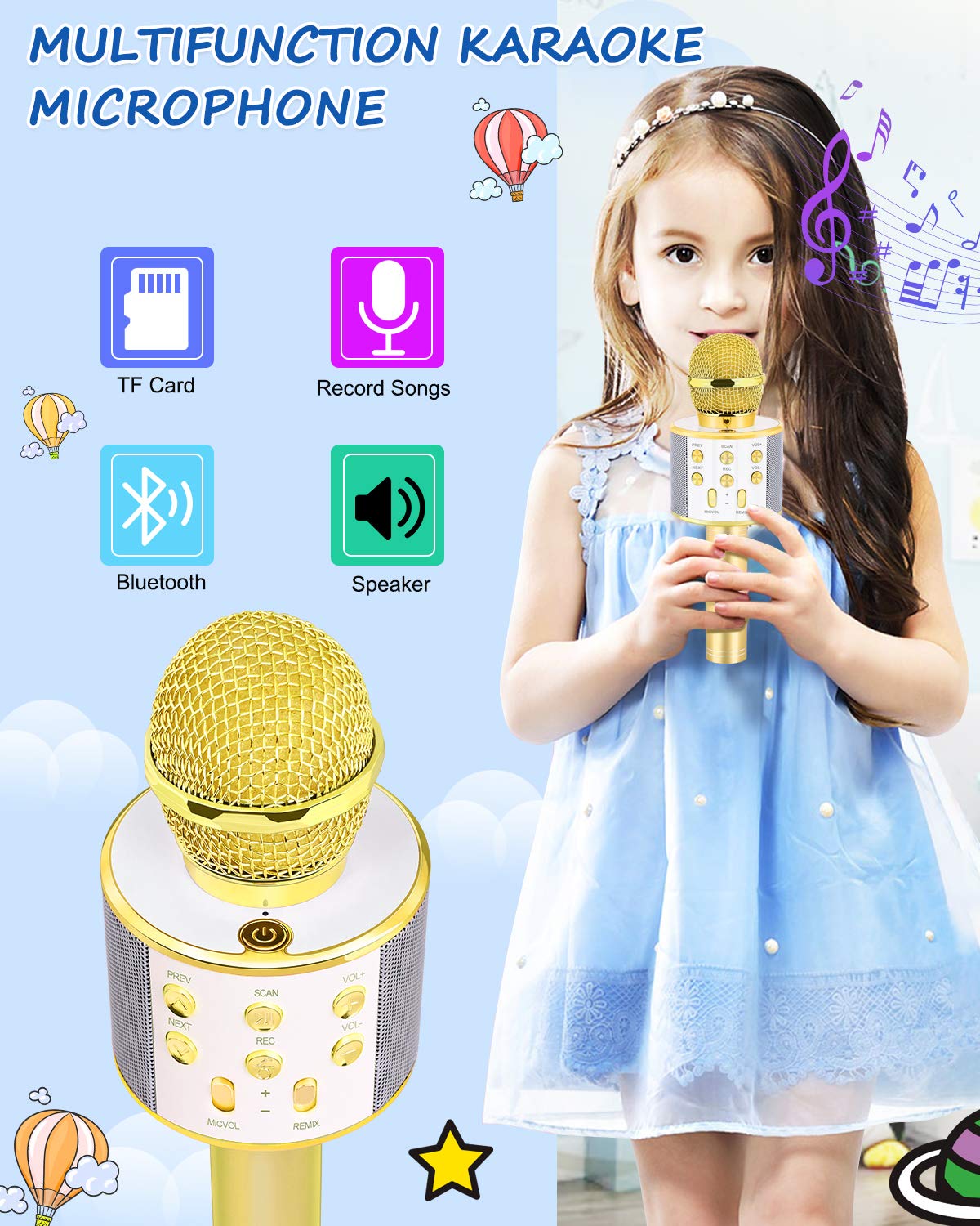 Dodosky handheld gold karaoke microphone for easy grip during sing-alongs