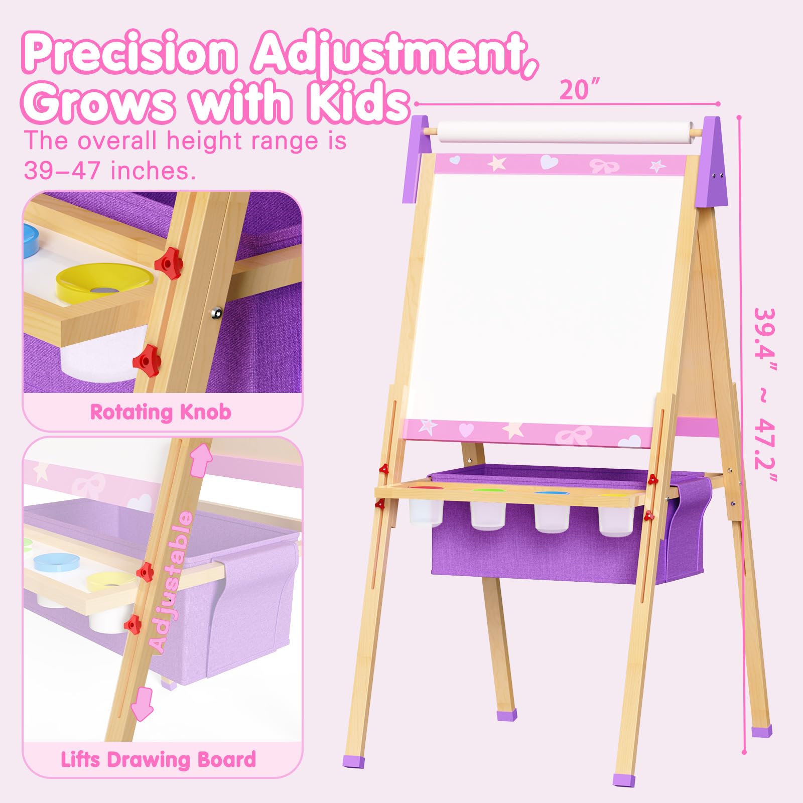 Doerpuz 3-in-1 station shows whiteboard, blackboard, and paper roll in one setup.