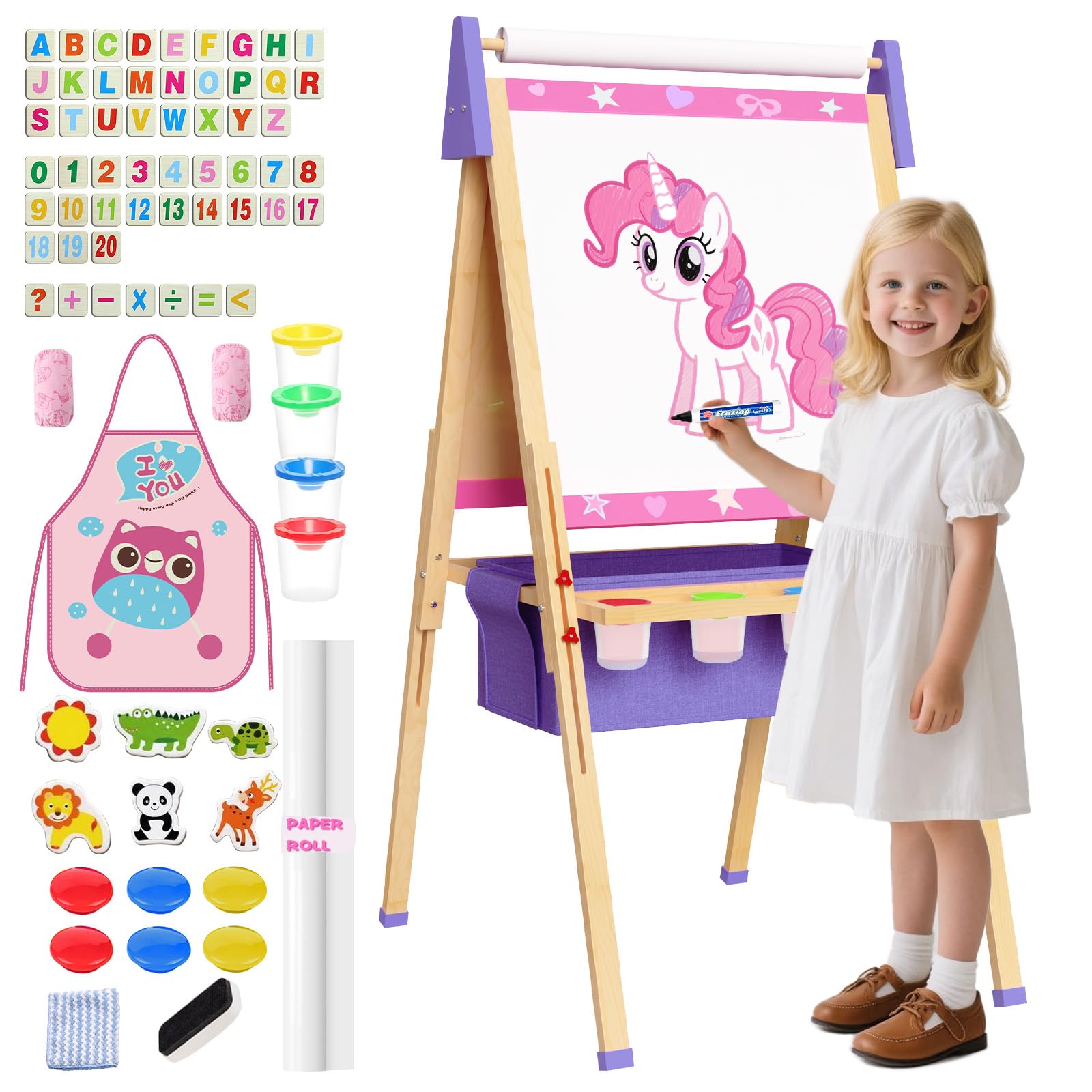 Doerpuz wooden-frame art easel with smooth finish for safe, creative play at home.