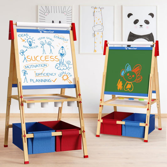 Doerpuz Kids Art Easel double-sided front view showing chalk and whiteboard surfaces for creative play