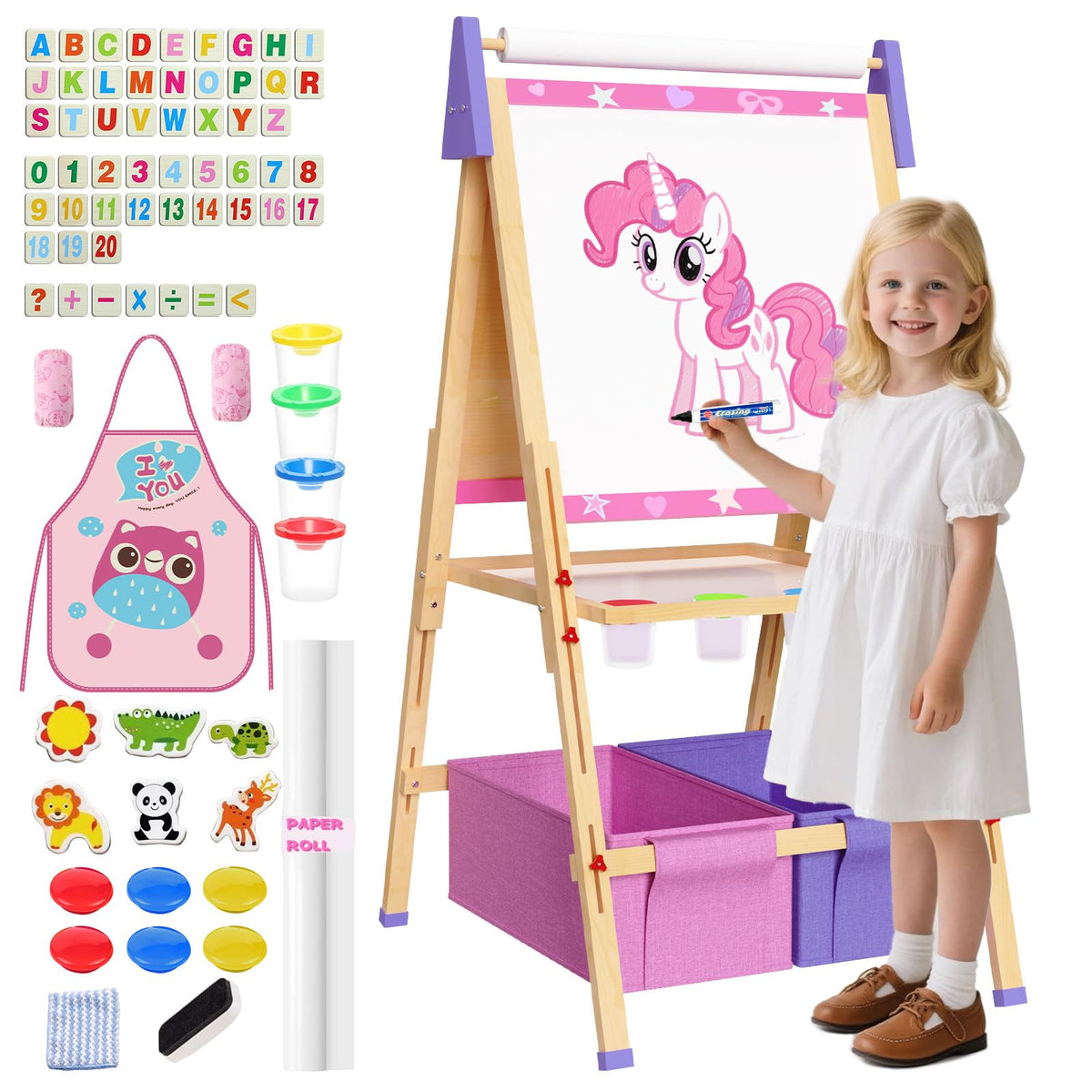 Doerpuz Kids Art Easel Set chalkboard surface for imaginative drawing.