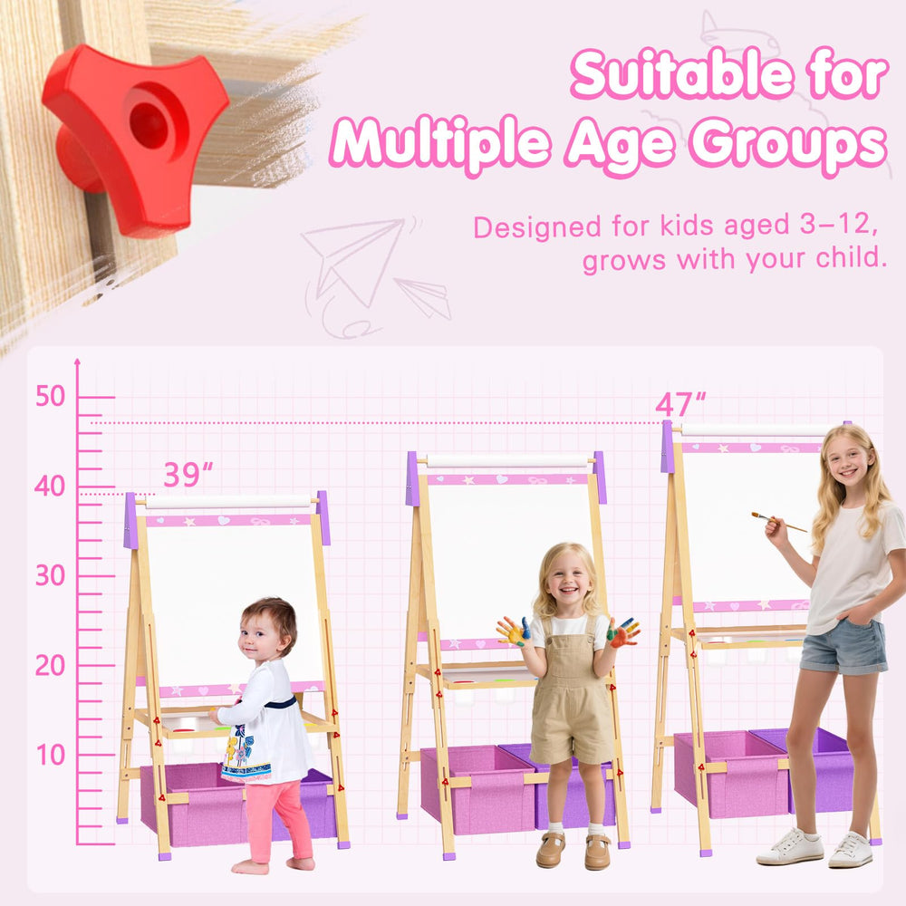 Doerpuz Kids Art Easel Set height-adjustable design grows with children.