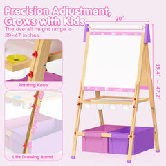 Doerpuz Kids Art Easel Set built-in storage keeps supplies organized.