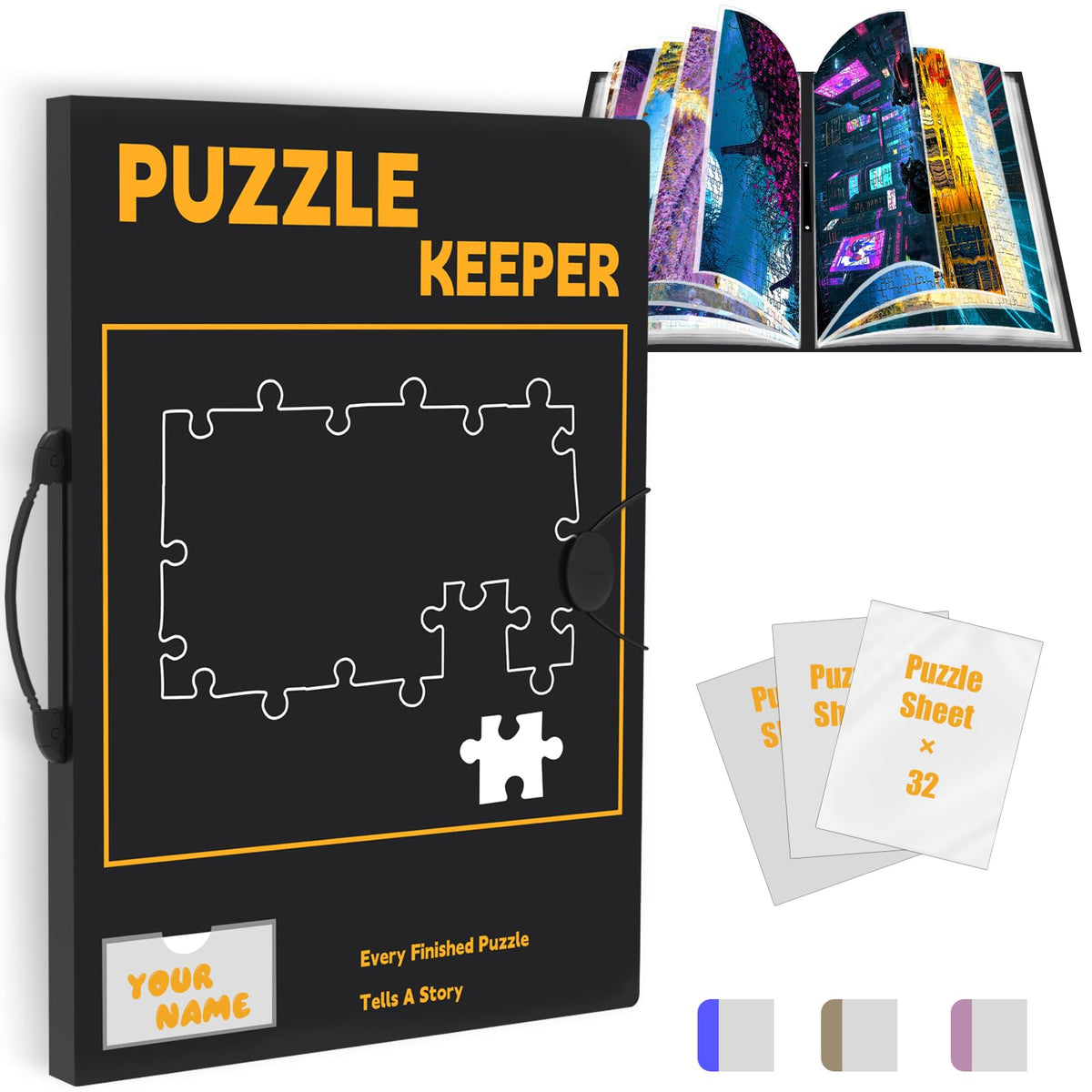 Doerpuz puzzle storage folder with labeling tabs for quick access and organization.