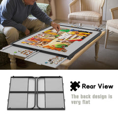 Doerpuz Puzzle Table height of 15.35 inches suits comfortable puzzling sessions.