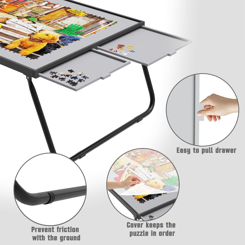 Doerpuz Puzzle Table uses metal-plastic frame for durability and light weight.