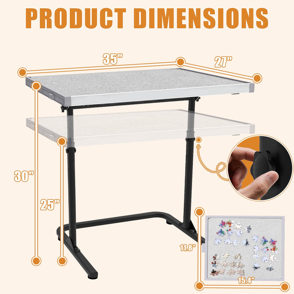 Doerpuz Puzzle Table under-sofa fit, secure base keeps pieces within reach.
