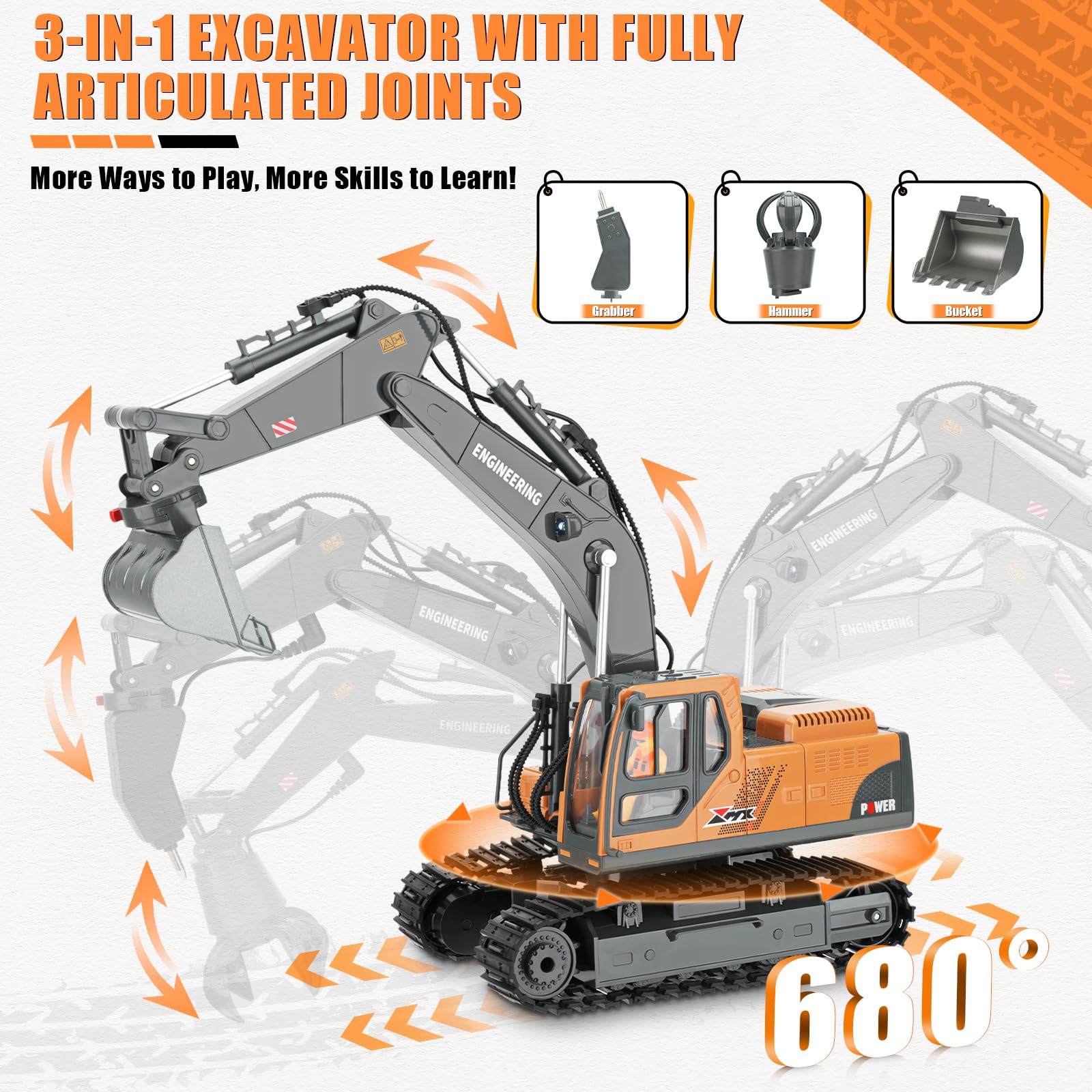 Dogern RC Excavator Toy with claw attachment for grabbing light objects