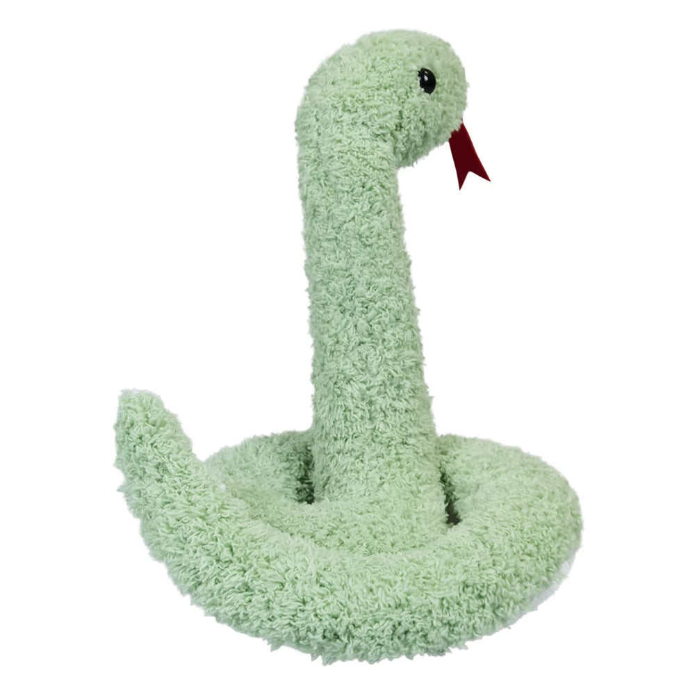 Doindute green plush snake used as room decor in a kid space.