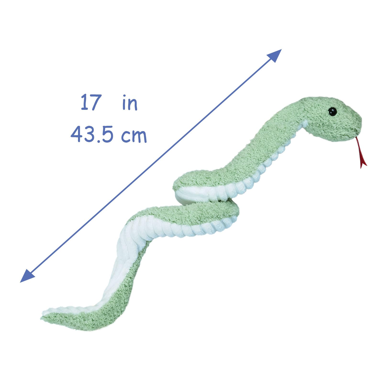 Doindute green plush snake with sunny colors, ideal for imaginative playtime.