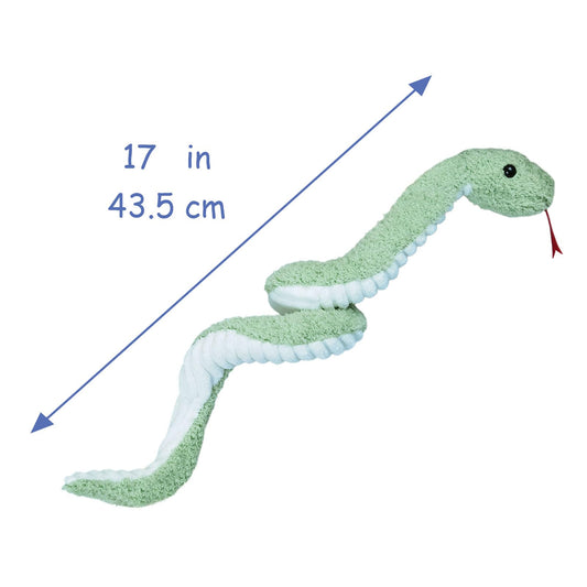 Doindute green plush snake with sunny colors, ideal for imaginative playtime.
