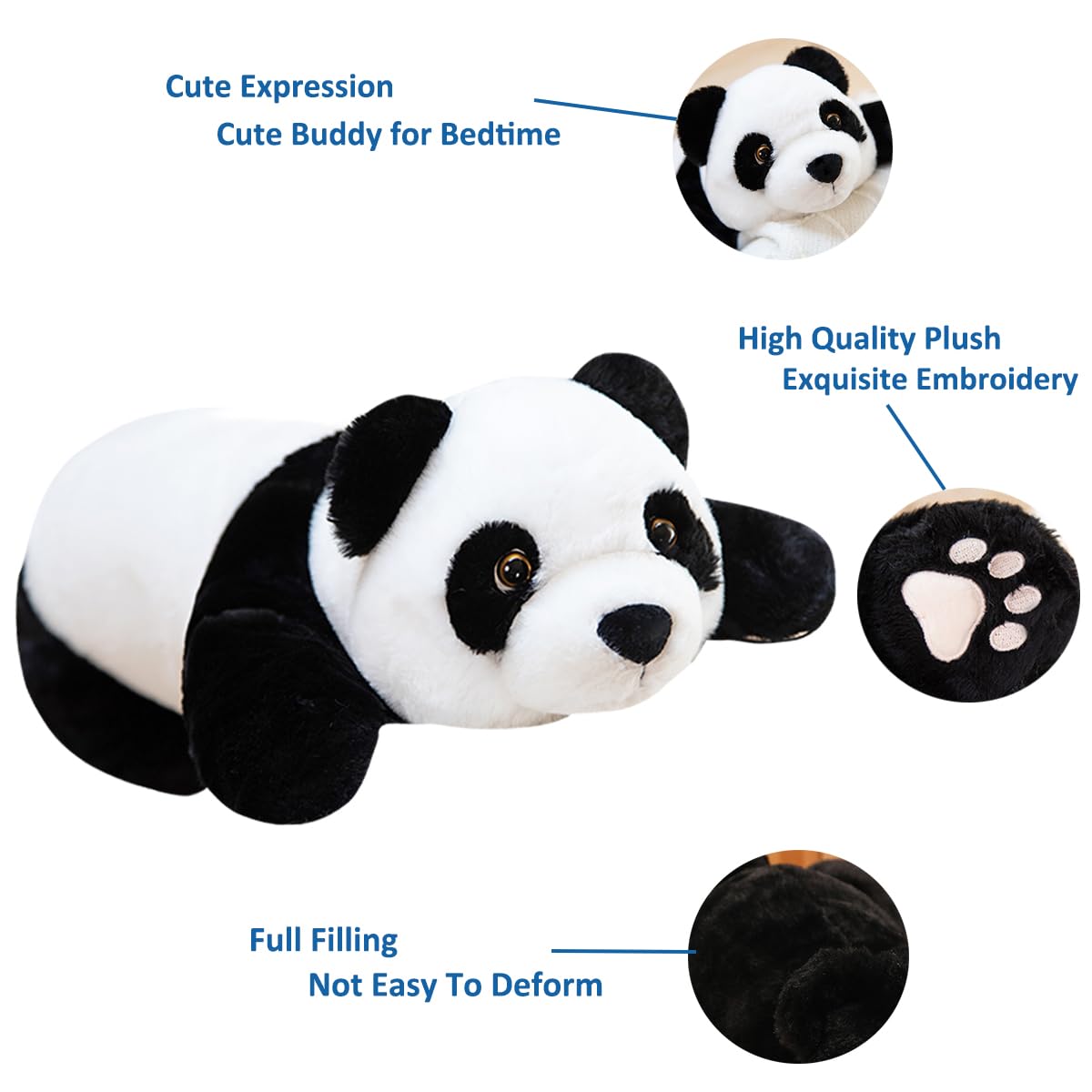 Doireum Giant Panda weighted plush pillow, side view, belly detail for added heft.