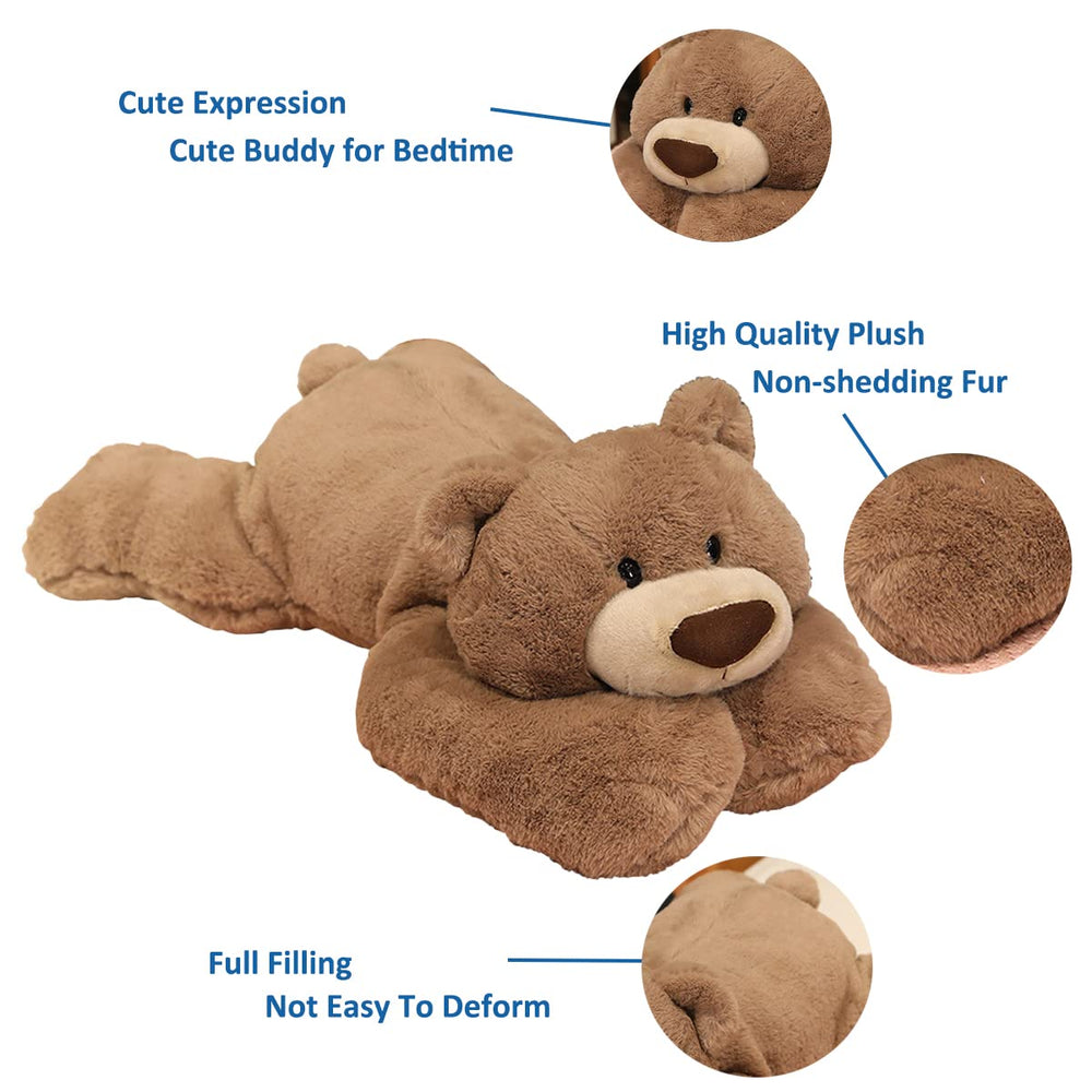 Doireum weighted bear close-up on stitching and plush filling.
