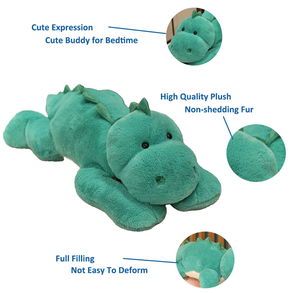 Doireum weighted dinosaur plush abdomen bag adds balanced heft for comfort.
