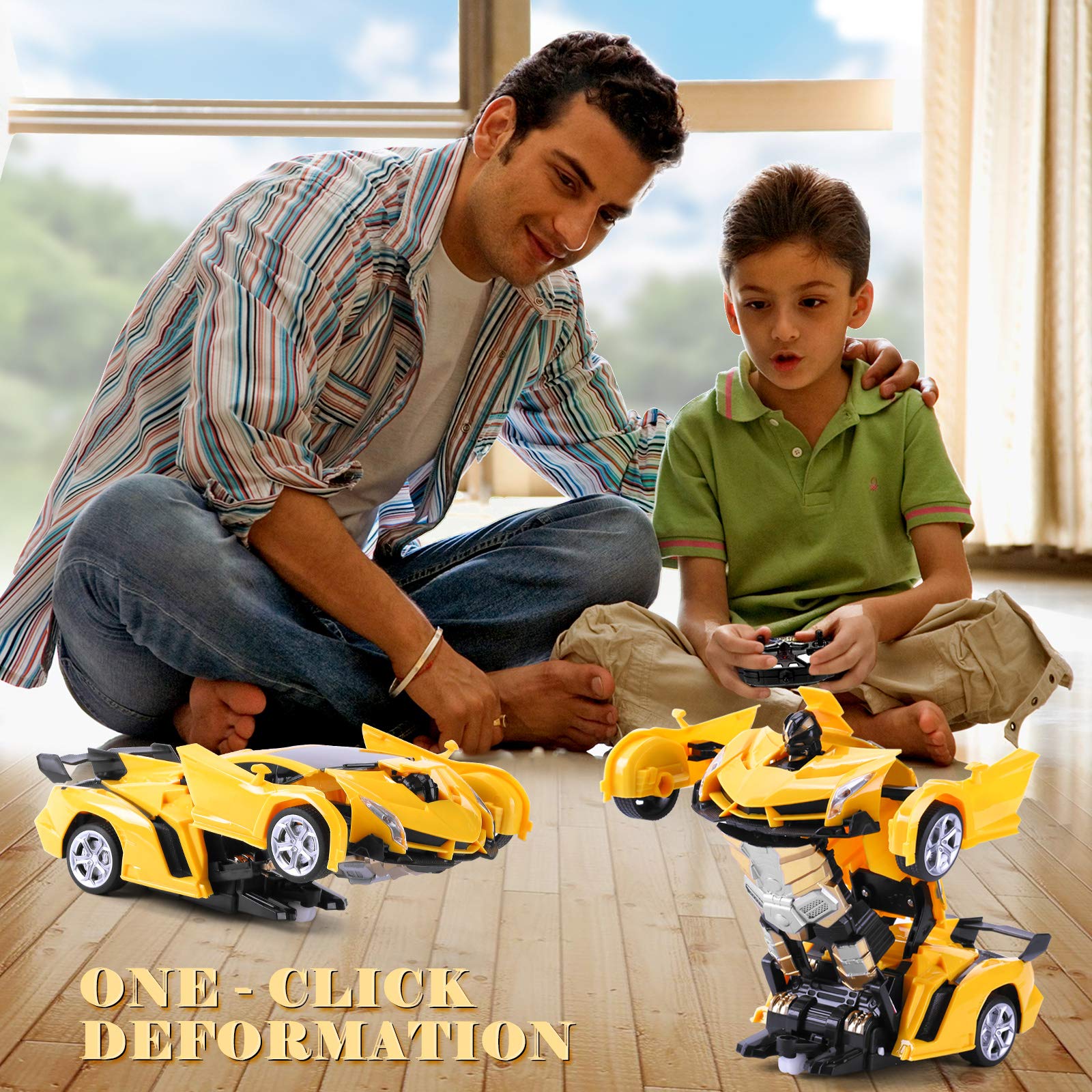Dolanus RC car transforming into robot with one-button action.