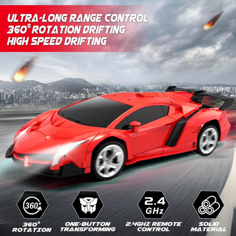 Dolanus transforming RC car in robot mode with one-button transformation.