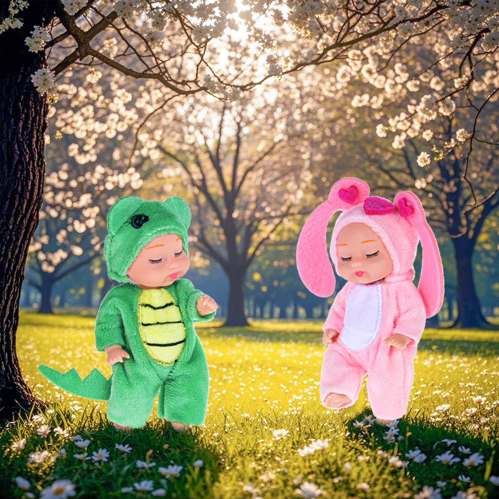 Dollbie 4-inch animal outfits set highlights eight interchangeable outfits for creativity.