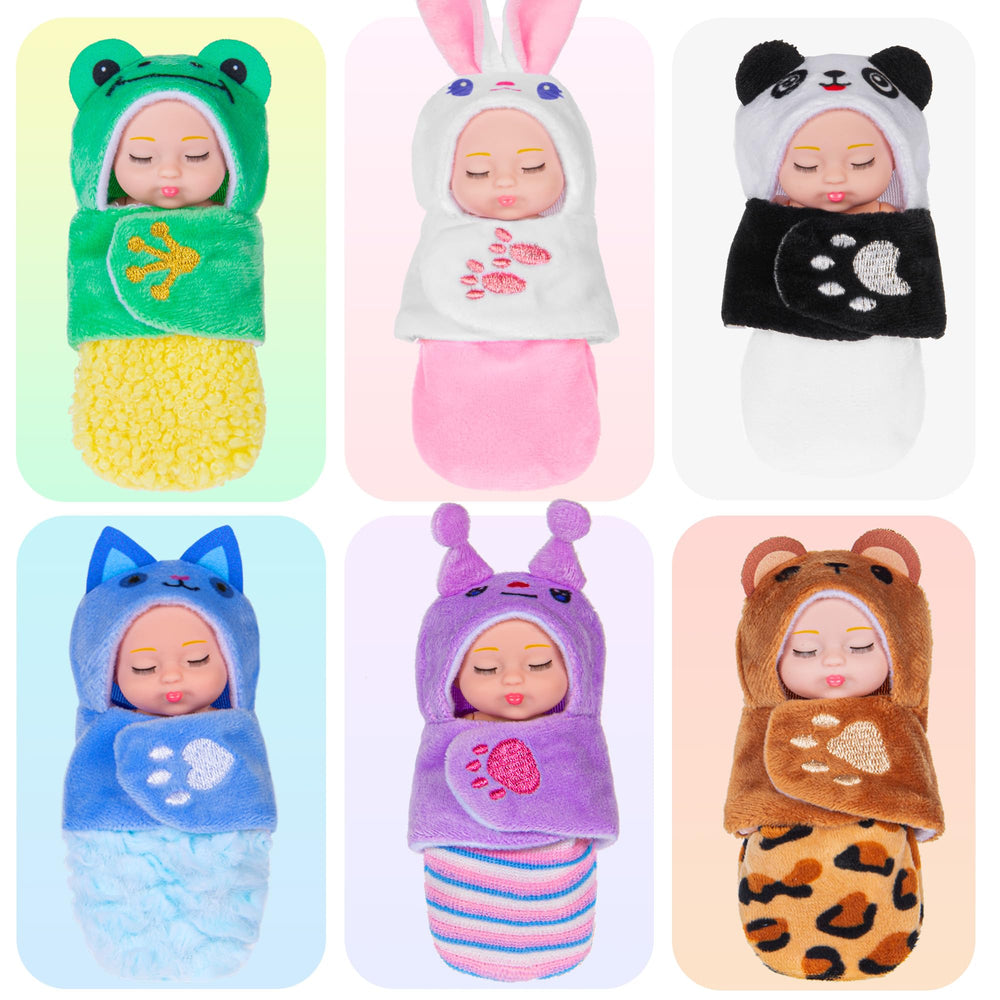 Dollbie bear mini doll with sleeping bag for cozy pretend sleepovers.