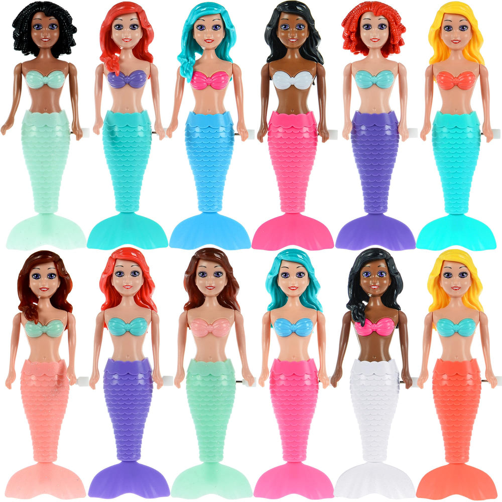 Dollbie wind-up mermaid set showcases diverse skin tones and vibrant hair colors for inclusive play