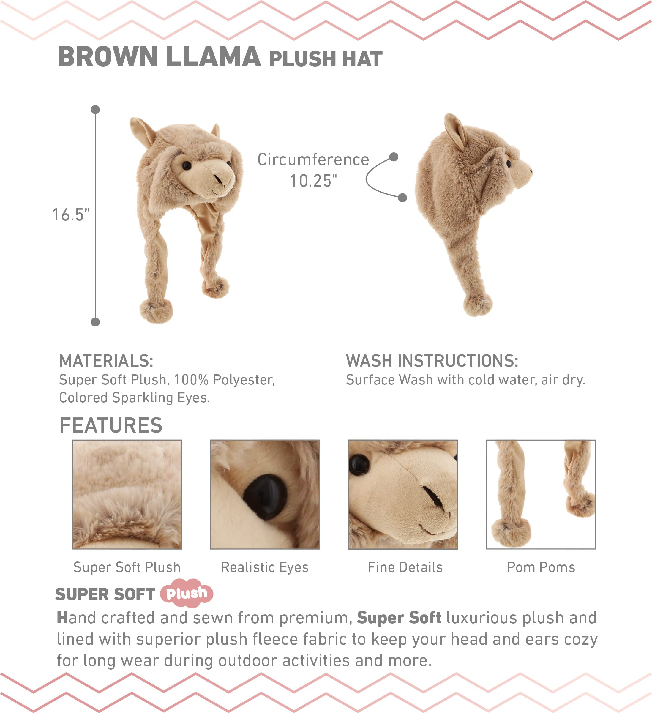 DolliBu brown llama plush hat ears close-up highlights moving ears for cosplay