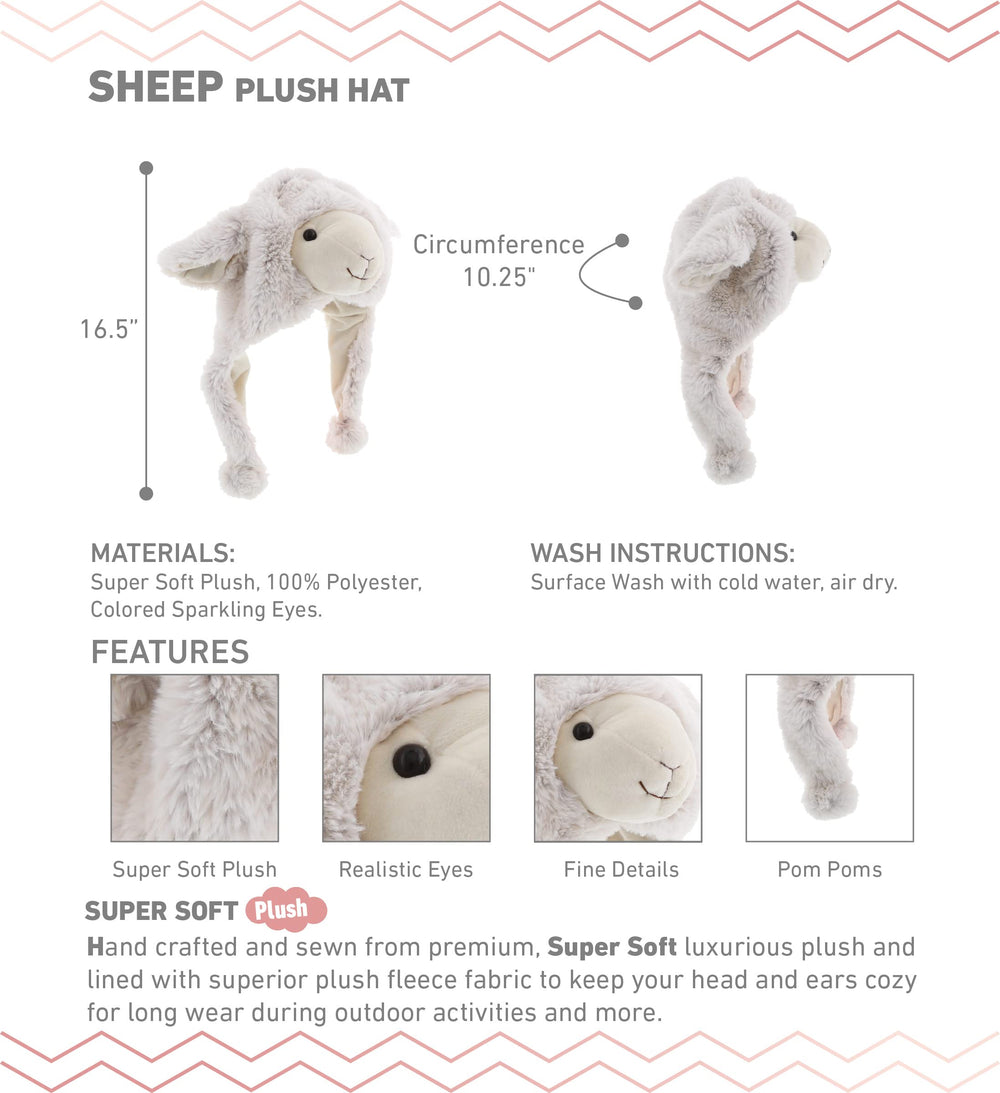 DolliBu sheep plush hat close-up showing realistic nose and eyes.