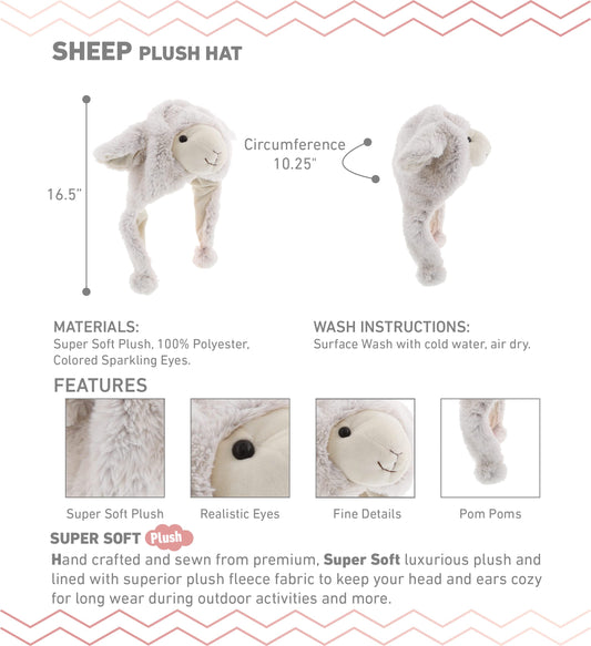 DolliBu sheep plush hat close-up showing realistic nose and eyes.