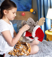 DolliBu holiday dress-up set display on plush toy, photo-ready for holidays.