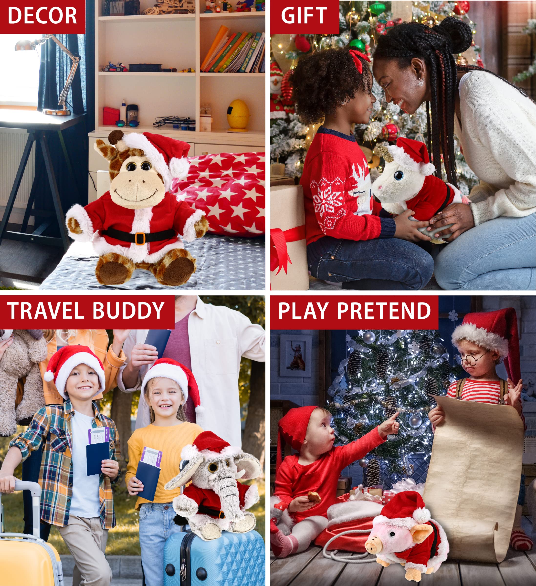DolliBu large Santa clothes set on plush bear, turns toys into festive companions.