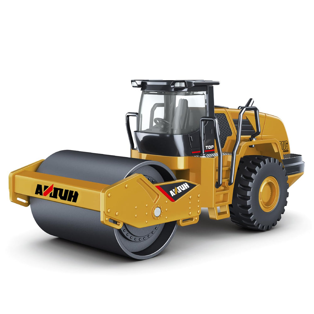Dollox die-cast road roller toy front view, ideal desk display and collectible vehicle